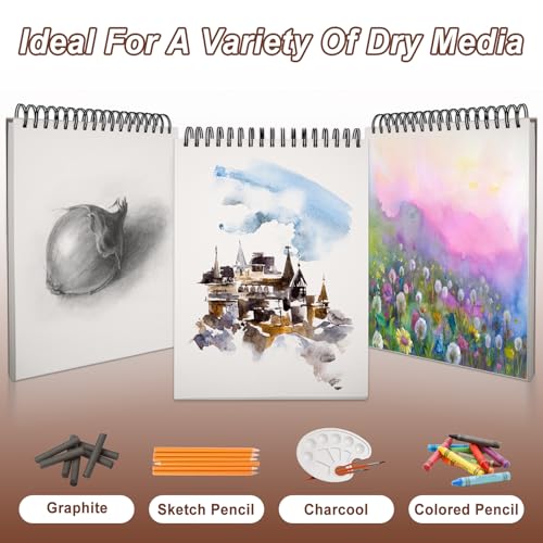 TKOOFN 5 Pack 9" x 12" SketchBooks Bulk,Top Spiral Bound Sketchbook | 100 Sheet Each,500 Sheets total,68lb/100gsm thick,Acid-Free,Sketch Drawing Paper Pad for Adult Kids Artists Beginners - color: 5 Pack, size: 9" x 12"
