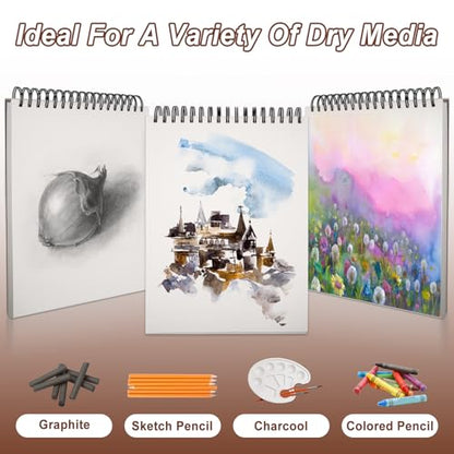 TKOOFN 5 Pack 9" x 12" SketchBooks Bulk,Top Spiral Bound Sketchbook | 100 Sheet Each,500 Sheets total,68lb/100gsm thick,Acid-Free,Sketch Drawing Paper Pad for Adult Kids Artists Beginners - color: 5 Pack, size: 9" x 12"