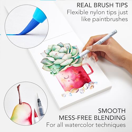 CHROMATEK 30 Watercolor Brush Pens | 15 Page Tutorial Pad & Online Video Series | Brush Tips | Vivid, Blendable Professional Artist Quality | 27 Colors | 3 Aquapens | Complete Water Color Painting Set - style: 30 Pen Set With Pad