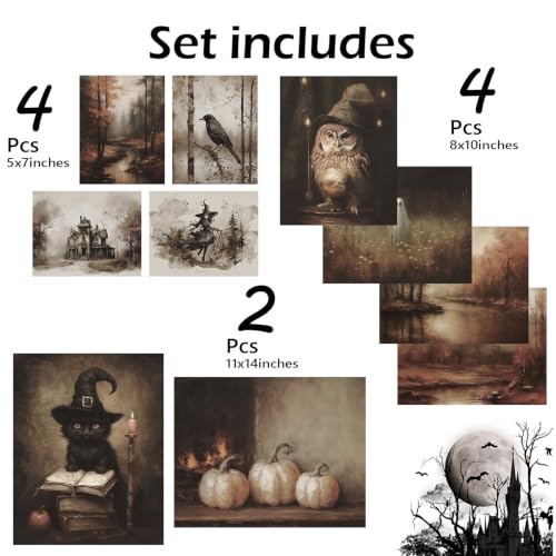 KBKBART 10pc Halloween Wall Art Print Spooky Ghost Autumn Landscape Posters | Halloween Canvas Wall Art Prints Unframed, Dark Academia Moody Ghost Pictures Wall Decor, for Bedroom Living Room Bathroom - color: Moody Gothic