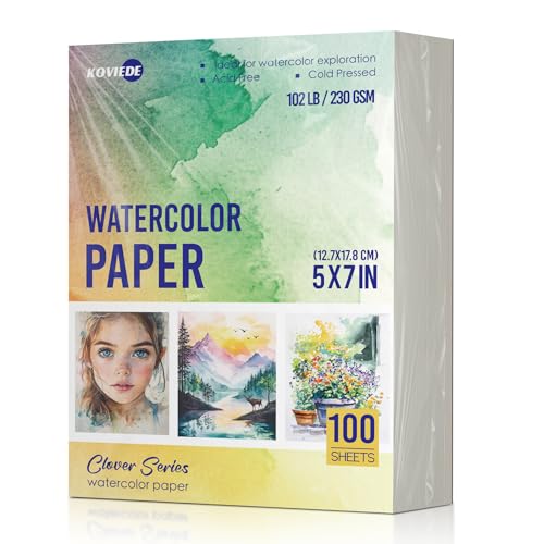 KOVIEDE 100 Sheets Watercolor Paper Bulk 5x7 Inch 102LB/230GSM - size: 5x7 In
