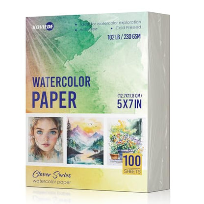KOVIEDE 100 Sheets Watercolor Paper Bulk 5x7 Inch 102LB/230GSM - size: 5x7 In