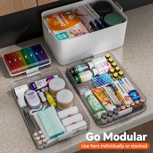 CTIME 3-Tier Medicine Organizer with Leather Portable Pill Case - size: Regular 3-Tier Set