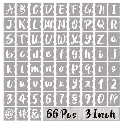 BAMIDELE 3 Inch Letter Stencils and Numbers, 66 Pcs Reusable Plastic Alphabet Symbol Interlocking Drawing Template Kit for Painting on Wood, Wall, Chalkboard, Fabric, Door Porch, Signage - size: 3 Inch