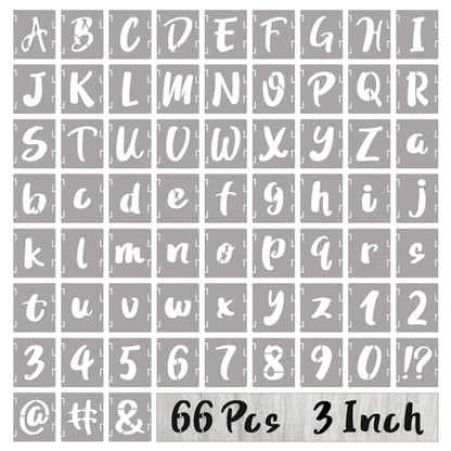 BAMIDELE 3 Inch Letter Stencils and Numbers, 66 Pcs Reusable Plastic Alphabet Symbol Interlocking Drawing Template Kit for Painting on Wood, Wall, Chalkboard, Fabric, Door Porch, Signage - size: 3 Inch