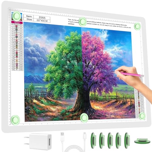 Phylosal Rechargeable A2 Light Pad for Diamond Painting 25.2''x18.4'', Magnetic Tracing Light Box for Drawing, Diamond Art Light Board with Side Button, Wireless LED Light Table for Sketching, Design - color: White, size: A2 without Handbag