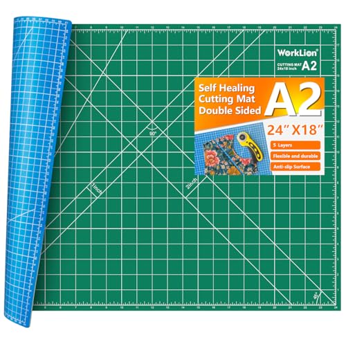 WORKLION 18'' x 24'' Large Self Healing PVC Cutting Mat, Double Sided, Gridded Rotary Cutting Board for Craft, Fabric, Quilting, Sewing, Scrapbooking - Art Project… - color: Green/Blue, size: 24"L x 18"W