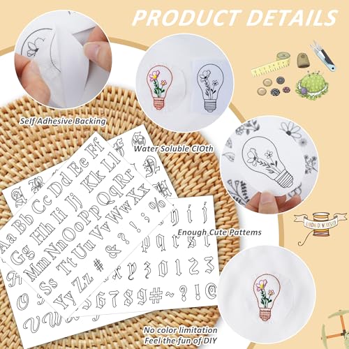 Water Soluble Stabilizer Embroidery Pattern - Letter Alphabet Stick & Stitch Embroidery Paper Wash Away, Number Hand Sewing Patterns for T-Shirt Bag Towel (4 Sheets) - style: Letter976