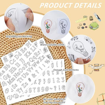 Water Soluble Stabilizer Embroidery Pattern - Letter Alphabet Stick & Stitch Embroidery Paper Wash Away, Number Hand Sewing Patterns for T-Shirt Bag Towel (4 Sheets) - style: Letter976