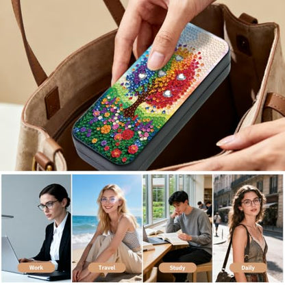 FlyingMage 5D Diamond Art Painting Kit, Hard Shell Eyeglasses Glasses Case | Floral Tree DIY Diamond Dots, Small Gem Art Painting Mosaic Kits, Cute Sunglasses Case for Adults Beginner Women Teen - color: Multicolor Tree