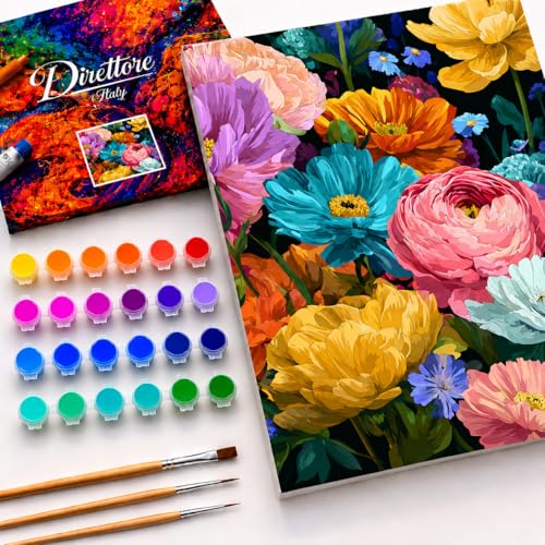 Direttore Italy Paint by Numbers Kit for Adults, Colorful Flowers Bouquet, DIY Acrylic Painting Set on 16x20 Inch Framed Canvas, 24 Paints and 3 Brushes, Floral Wall Art Decor for Beginners - color: Flower Bouquet