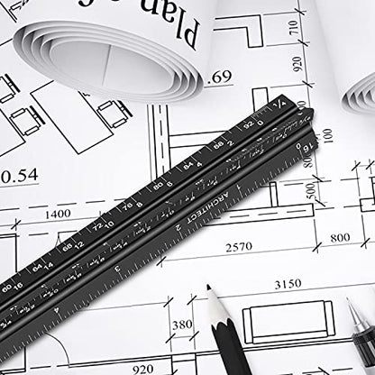 12" Architectural Scale Ruler Aluminum Architect Scale Ruler, Black | Triangular Scale Ruler for Architects, Draftsman, Students and Engineers - color: Black