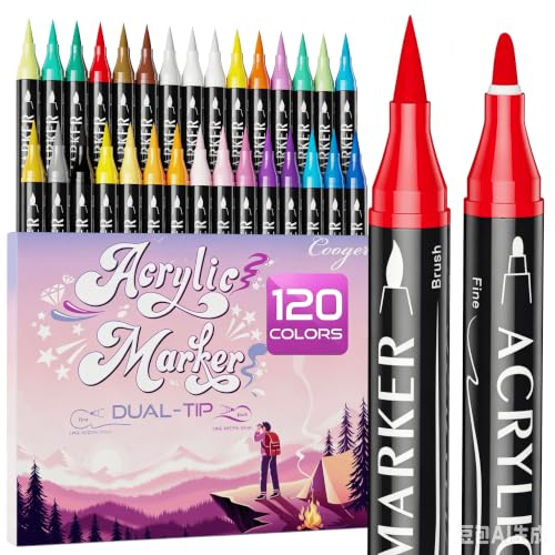 120 Colors Dual Tip Acrylic Paint Markers,Fine Tip and Brush Tip Permanent Acrylic Paint Pens For Rock Painting, Canvas, Wood, Glass, Ceramic, Fabric, Plastic, Egg, Scrapbook,Art Painting Supplies Kit - color: 120 Colors
