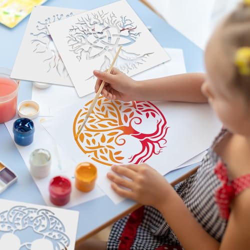 15Pcs 6 x 6 Inch Tree of Life Stencil, Reusable Stencils for Painting on Wood Decoration Painting Templates for Wall Floor DIY Decorations Christmas Gifts for Kids - style: Tree of Life