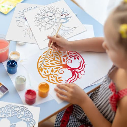 15Pcs 6 x 6 Inch Tree of Life Stencil, Reusable Stencils for Painting on Wood Decoration Painting Templates for Wall Floor DIY Decorations Christmas Gifts for Kids - style: Tree of Life