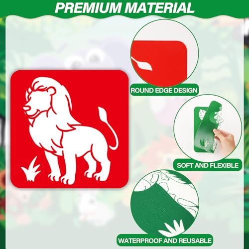 36pcs Animal Drawing Stencils for Kids 8 Inch Sidewalk Chalk Stencils Painting Large Washable Reusable Jungle Animals Themed Primary Shape Template for Kids Toddlers Preschool - style: Animals