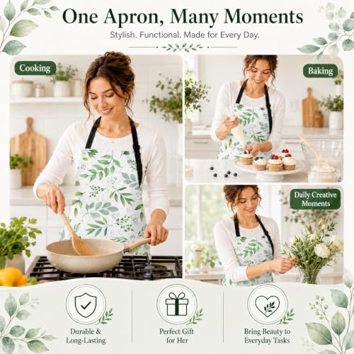 Leaf Apron with 2 Pockets Adjustable Stain Resistant Kitchen Cooking Apron for Baking BBQ Grilling Grilling Painting Gardening - color: Leaf