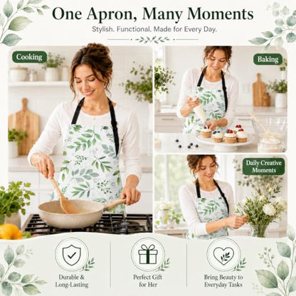 Leaf Apron with 2 Pockets Adjustable Stain Resistant Kitchen Cooking Apron for Baking BBQ Grilling Grilling Painting Gardening - color: Leaf