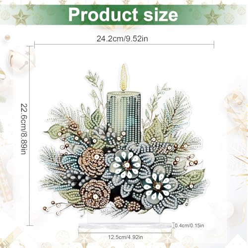 MVVMTOP Christmas Diamond Painting Kits Tabletop Decoration, DIY Candle & Flower, 5D Diamond Art Home Ornament By Number Mosaic Arts Crafts for Home Office Acrylic Tabletop Decor, New Year Gift - color: Candle & flower