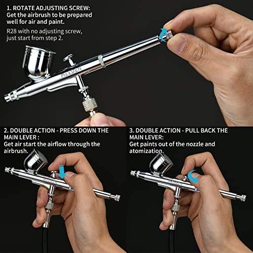 MEEDEN Airbrush Spray Gun Kit: 3 Pack with 0.25, 0.35 & 0.5mm Needles | Dual-action gravity-feed and siphon-feed airbrushes for models, nail art, makeup, cake decorating, and painting