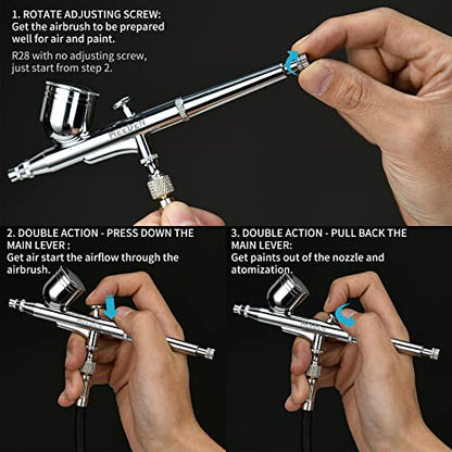 MEEDEN Airbrush Spray Gun Kit: 3 Pack with 0.25, 0.35 & 0.5mm Needles | Dual-action gravity-feed and siphon-feed airbrushes for models, nail art, makeup, cake decorating, and painting