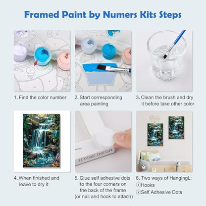 MOGTAA Paint by Numbers Kit for Adults with Frame, River Landscape Paint by Number Canvas, Flowers Paint by Numbers with Easel, DIY Butterfly Oil Painting Kit for Home Wall Decor 8 x 12 Inch