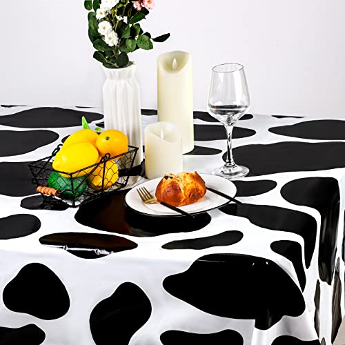 durony 2 Packs Cow Print Tablecloth 108 x 54 Inch Black and White Cow Print Table Covers for Farm Animal Themed Parties Birthday Parties Baby Showers - style: Cow Print