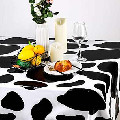 durony 2 Packs Cow Print Tablecloth 108 x 54 Inch Black and White Cow Print Table Covers for Farm Animal Themed Parties Birthday Parties Baby Showers - style: Cow Print