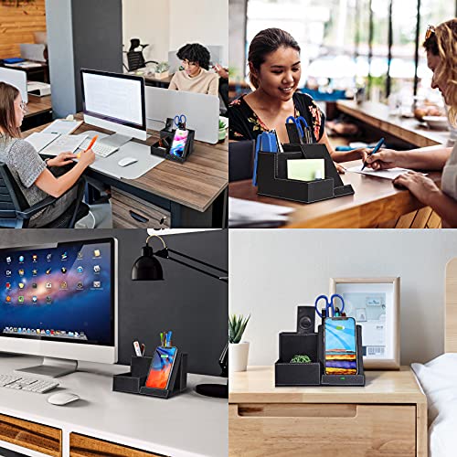 TopMade Wireless Charger with Desk Nightstand Organizer, PU Leather Pen Pencil Holder Fast Charging Station, Office Supplies for Iphone Charging Stand, Anniversary Birthday Gifts for Men(Black) - color: Black