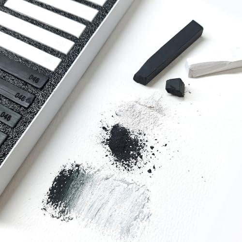 Artecho 12pcs Soft Pastels, 6 White and 6 Black | Square Chalk, For Drawing, Blending, Layering, Shading - style: white and black