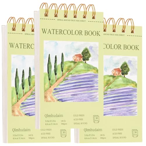 Qlmhudaim 3-Packs 3.5x5.5 Inch Spiral Watercolor Paper Pad 30 Sheets - size: 3.5”×5.5“(3pack)