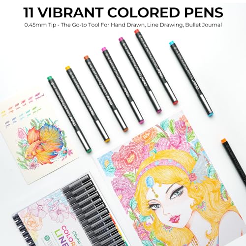 Ohuhu Colored Fineliner Pens 18 Pack and Ohuhu Art Sketchbook