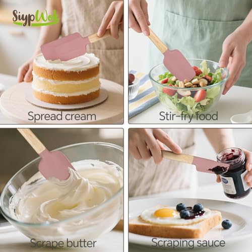Silicone Spatula Set, Food Grade Rubber Spatula-5 Piece Nonstick Rubber Spatulas, Spoonula, Jar Scraper for Cooking, Baking, Mixing, Frosting - Heat Resistant Up to 600°F (5 Pcs Pink) - color: Pink