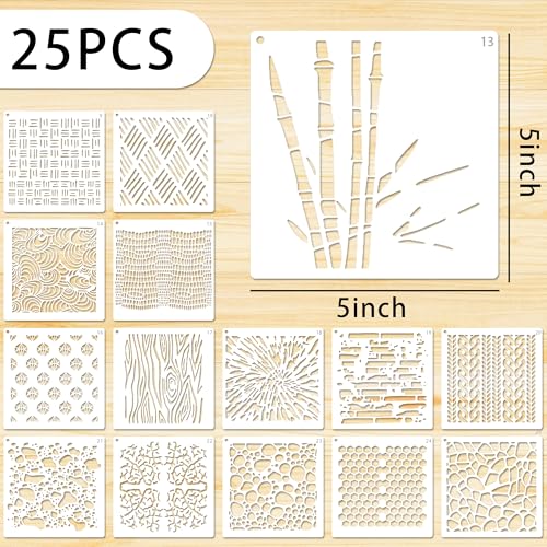 25 PCS Stencils Texture Stencils for Painting 5 Inches Shape Stencil | Reusable Mix Stencil for Crafts Art Decor DIY Geometric Templates
