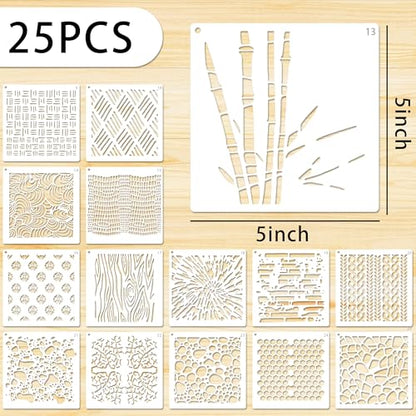25 PCS Stencils Texture Stencils for Painting 5 Inches Shape Stencil | Reusable Mix Stencil for Crafts Art Decor DIY Geometric Templates
