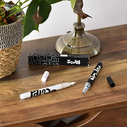 Sculpd Acrylic Paint Pens Set, Premium Fine Tips for Painting Pottery, Wood, Cardboard, Paper, Glass & Most Other Surfaces, Black and White Fine Tip Paint Pens for Arts & Crafts | Premium fine-tip paint pens for pottery, wood, cardboard, paper, glass and