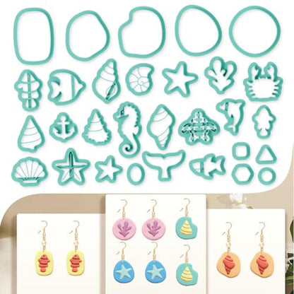 30pcs Sea Creature Shapes Polymer Clay Cutter Seahorse Shell Starfish Cutters for Jewelry Making DIY Marine Style Clay Tools - color: Sea Elements