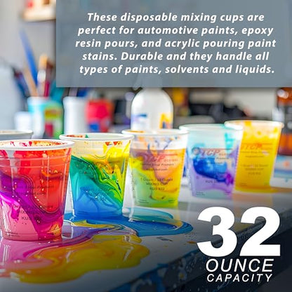 Custom Shop Paint Mixing Cups, 32-Ounce, 12 Pack, Plastic Measuring Cups | For Liquids, Automotive Painting, Epoxy Resin, Acrylic Arts, Crafts, Disposable or Reusable, Graduated, Mixing Ratios - style: 12 Cups
