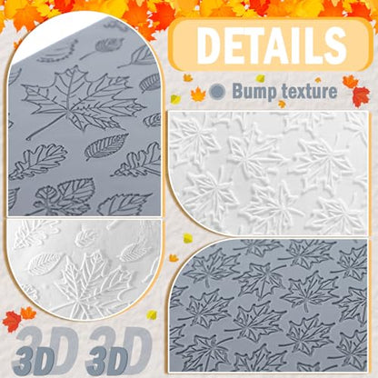 DoubleFill 12 Pcs Fall Polymer Clay Texture Sheets Set, Maple Leaves, Pumpkin Miniature Clay Molds Pine Cone Pattern Silicone Polymer Clay Molds for Fall Autumn Thanksgiving Jewelry Earrings Making - style: Autumn