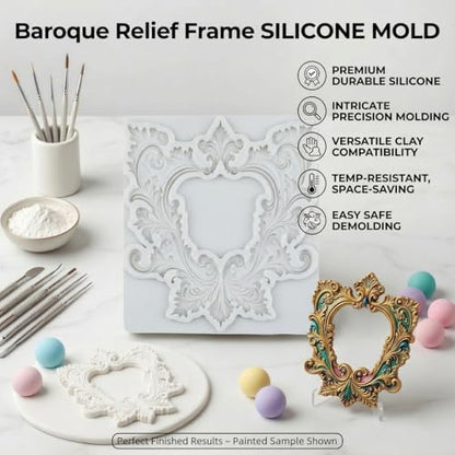 Baroque Relief Frame Polymer Clay Molds Photo Frame Silicone Mold | DIY Craft Epoxy Resin Casting Polymer Clay Tools Crafts Air Dry Jewelry Making - color: Style E