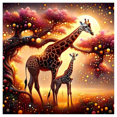 DPDAKIT Giraffe Diamond Painting Kit for Adults, Animal Diamond Art 12x12In | Round Full Drill, 5D Dot Painting for Beginner, DIY Crystal Gem Art Kit, Relaxing Craft, Home Wall Decor Gift, Diamond Dots