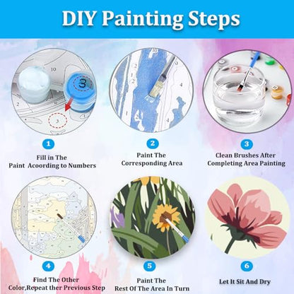 Artunion Framed Paint by Numbers Kit for Adults Beginners & Kids Ages 8-12,Books Easy Paint by Number with Frame,Flower Paint by Numbers Kit on Canvas 10 * 10 Inch Without Easel - color: ZXT-332-F
