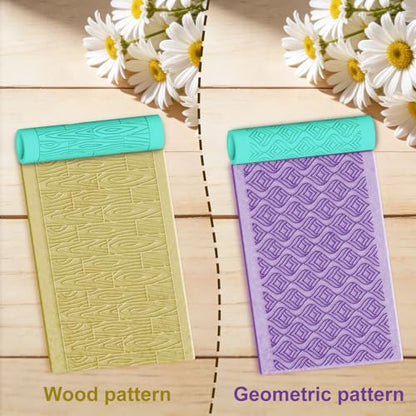 ACRNIGHEET 5 Pcs Polymer Clay Texture Roller, Natural Themed Embossing Rollers Pottery Stamp, Like Texture Sheets Work with Polymer Clay Cutters, Clays Jewelry Making Kit with Storage Box - color: Natural
