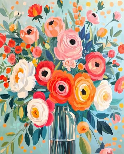 YarnMate Flowers in Vase Paint by Numbers Kit for Adults - Paint by Number on Canvas Without Frame, DIY Acrylic Painting for Gift Home Wall Decor (16x20 Inch) - color: MT21286