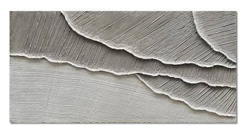 NANKAI Art Hand Painted Wave Landscape Oil Painting Modern Abstract Grey and White Art Painting 24x48 inch Abstract wall Art Deco - color: Nkhb301