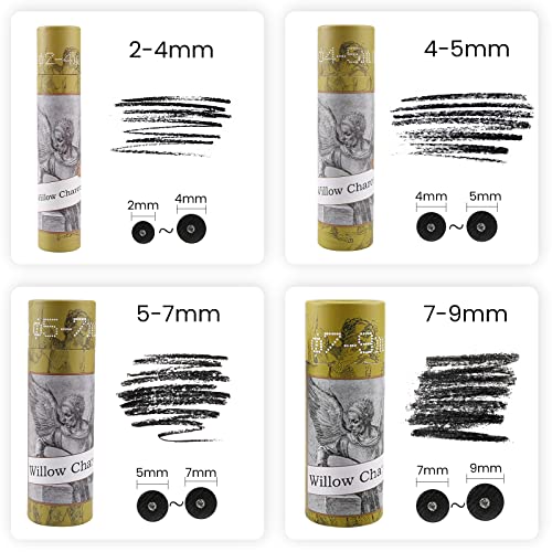 Willow Charcoal Sticks, Natural Willow Charcoal for Artists, Beginners or Kids of All Skill Levels, Great for Sketching, Drawing and Shading, Approx 5-7mm in Diameter, Pack of 25