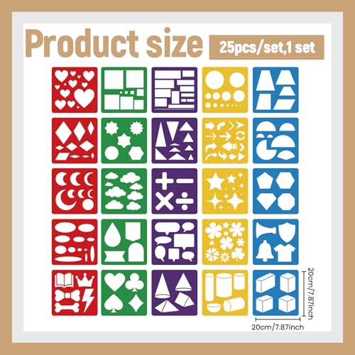 CUTHOLLOW Animals Fruit Plant Stencils, 24PCS 8-Inch Reusable Plastic | 24PCS 8-Inch Animals, Fruit & Plant Shapes, Reusable Washable Plastic, Painting, Crafts, Wall Art & Sidewalk Chalk - style: Geometric Elements