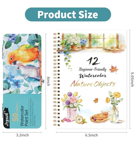 Watercolor Workbook with 12 Nature Patterns, 50 Colors Watercolor Paint Set | Water Coloring Book, Beginner-Friendly Watercolor Workbooks for Creative Exploration Gift for Adults - color: Nature Objects