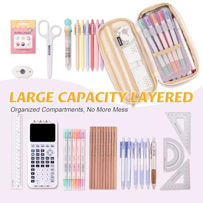 EASTHILL Big Capacity Pencil Pen Case Office College School Large Storage High Capacity Bag Pouch Holder Box Organizer Blue (Purple) - color: Purple