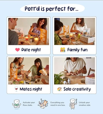 Pott'd Pottery Kit, Air Dry Clay Kit for Adults & Beginners | At Home Pottery Making Kit with Air Dry Clay, Tools, Paints, Brushes, Sealant and Step-by-Step Guide - style: Regular Paints